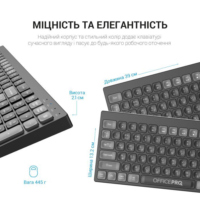 Клавіатура OfficePro SK985B Wireless/Bluetooth Black (SK985B) зображення 8