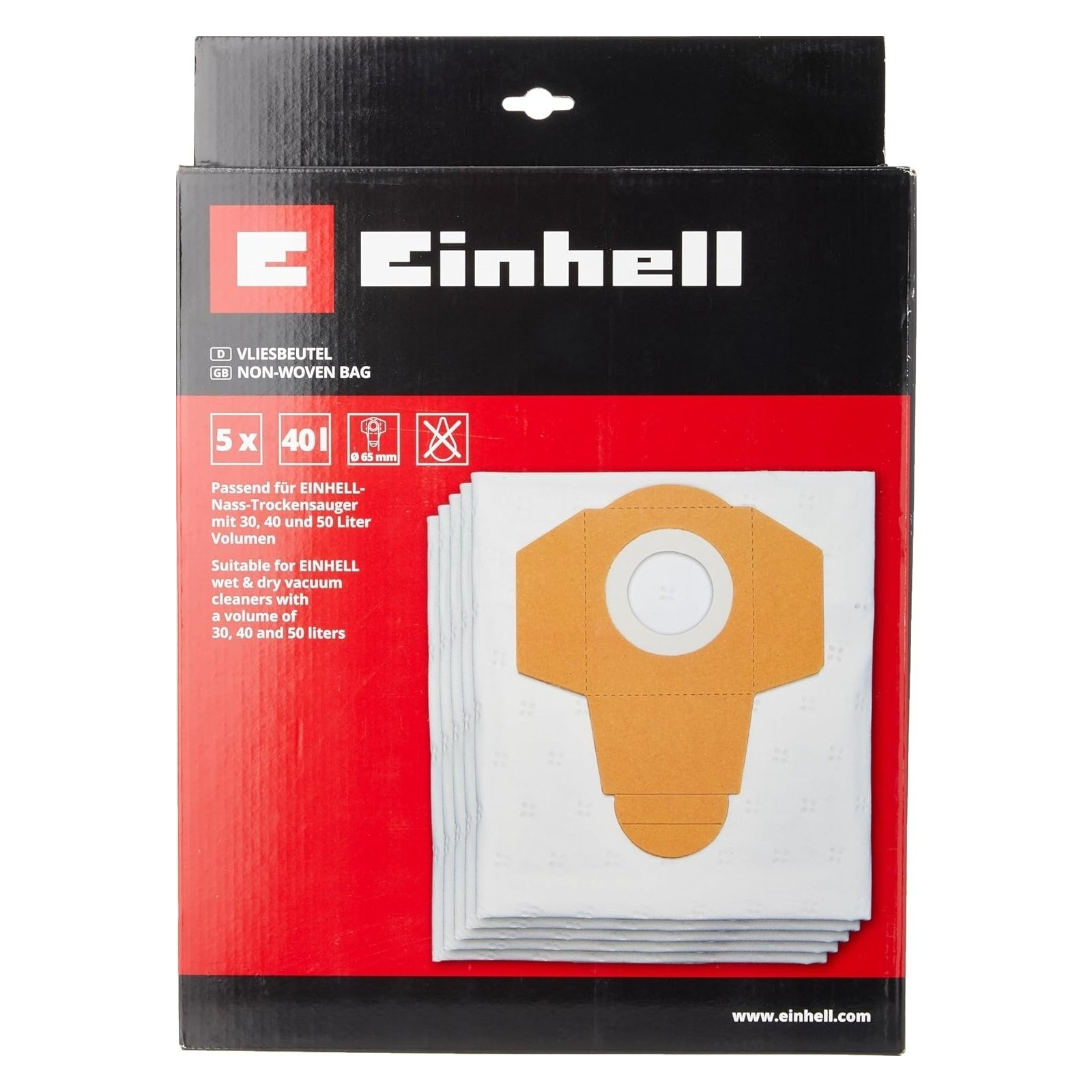 Мешок для пылесоса Einhell синтетический к моделям 30-50л, 5шт (2351195) изображение 4