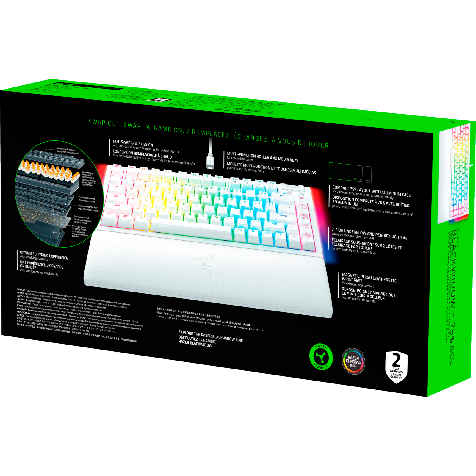 Клавіатура Razer BlackWidow V4 75 USB UA White (RZ03-05001700-R3M1) зображення 7