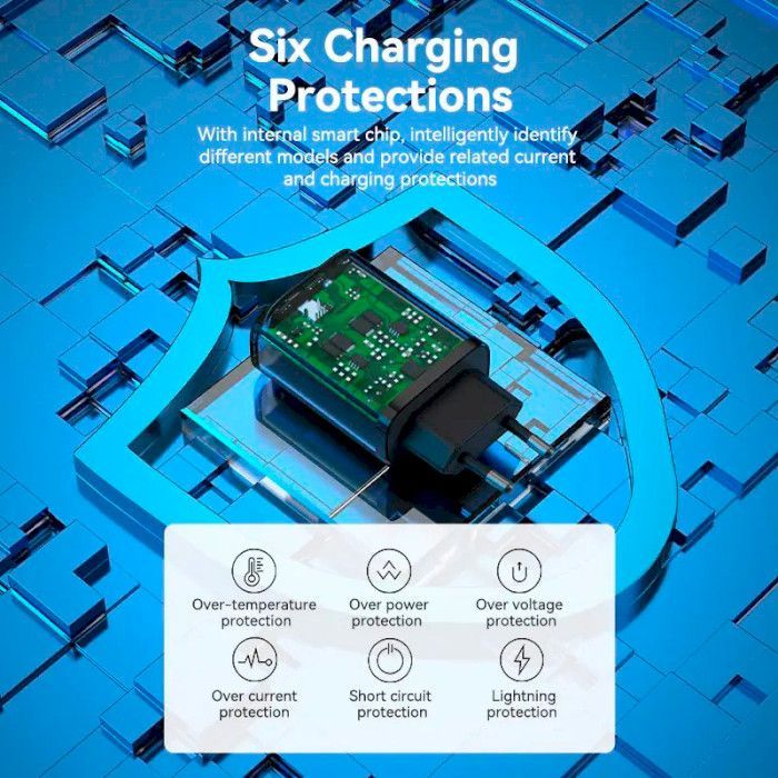 Зарядний пристрій Vention 2xUSB 38W (USB-C+USB-A) PD+QC3.0 black (FBIB0-EU) зображення 7