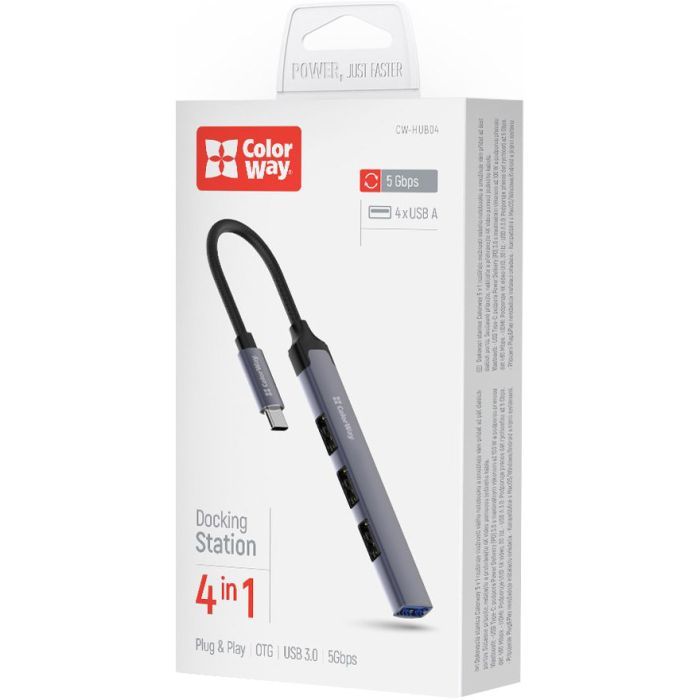 Концентратор ColorWay USB-C 4-в-1 USB2.0х3/USB3.0 (CW-HUB04) изображение 10