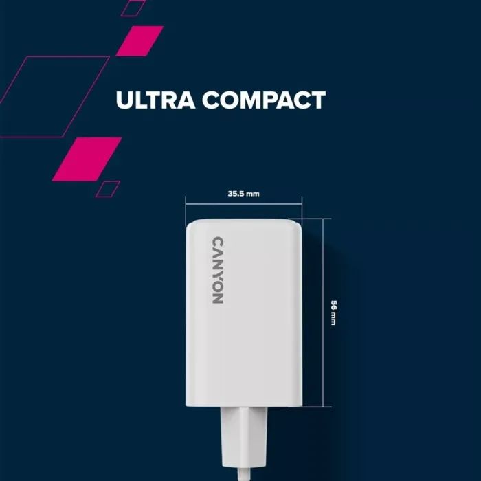 Зарядний пристрій Canyon CU65ACC GaN 65W 2xPD 1xQC EU White (CNS-CUW65ACC) зображення 6