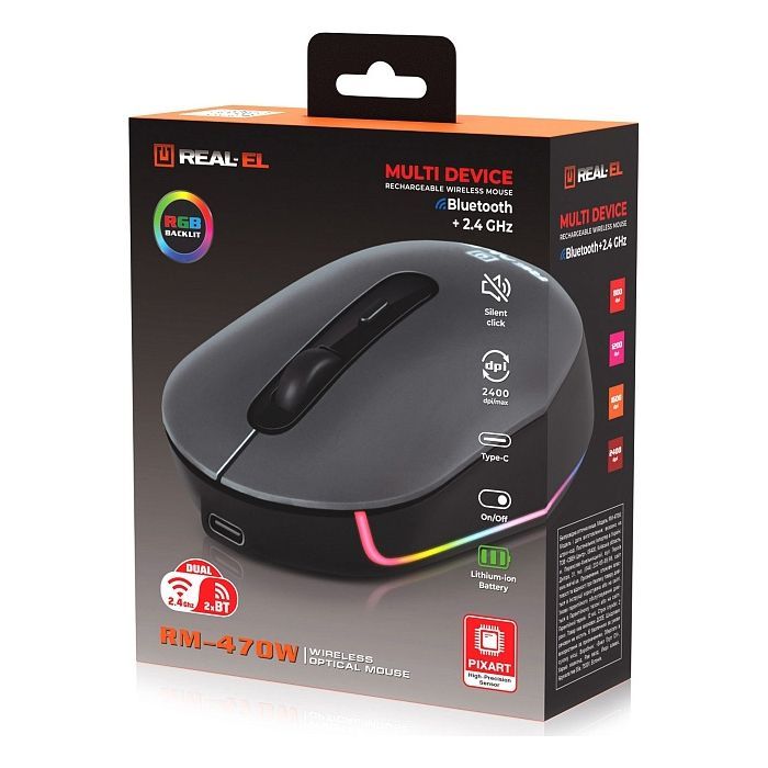 Мишка REAL-EL RM-470W Wireless/Bluetooth Dark Gray (EL123200049) зображення 10