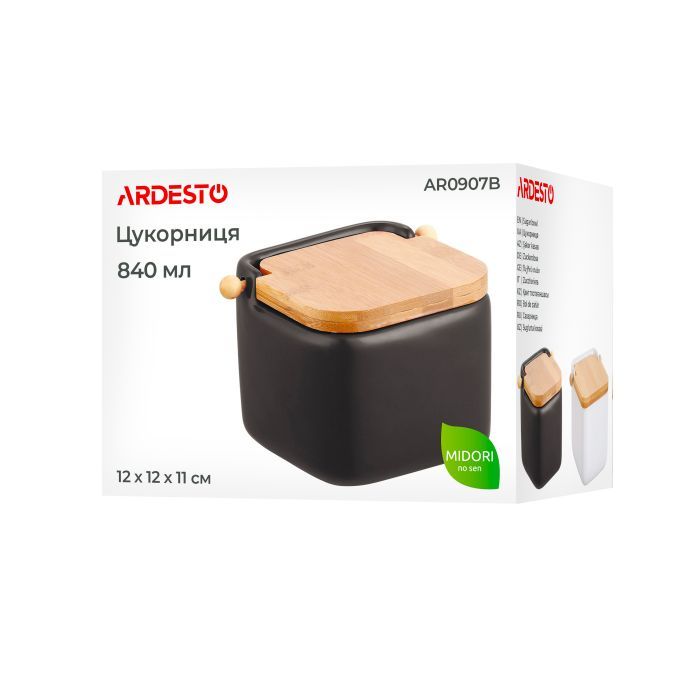 Цукорниця Ardesto Midori 12х12х11см, 840мл, кераміка, бамбук, біла (AR0907W) зображення 7