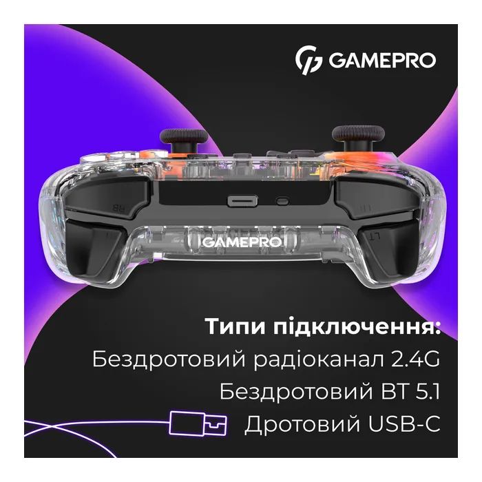 Геймпад GamePro GPX13W 2.4G/BT 5.1/USB/PC/iOS/Android RGB White (GPX13W) изображение 8