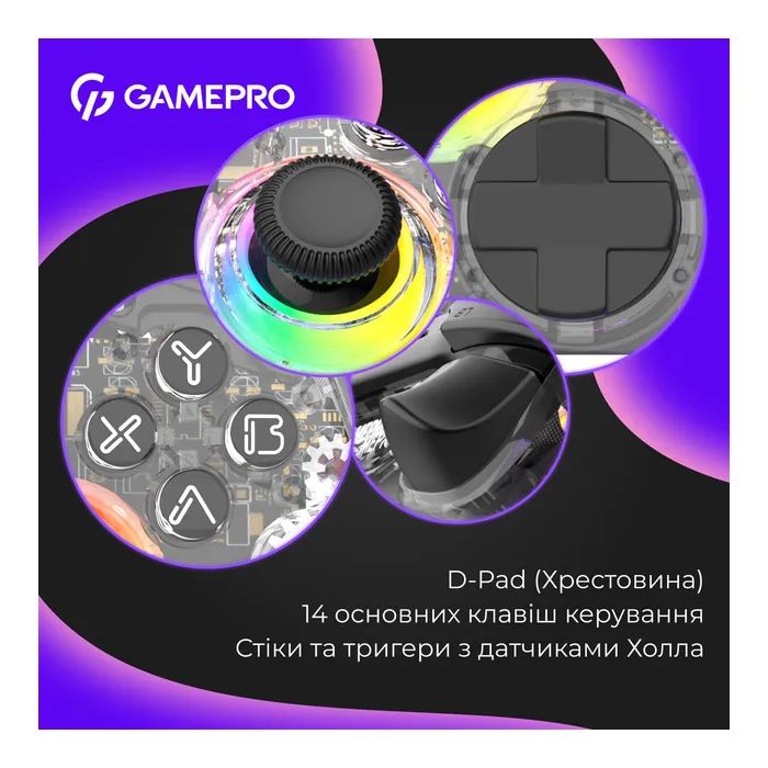Геймпад GamePro GPX13W 2.4G/BT 5.1/USB/PC/iOS/Android RGB White (GPX13W) изображение 9