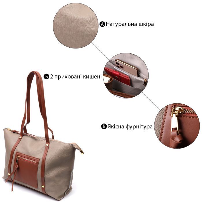 Сумка Vintage Женская из натуральной кожи Бежевая (22304) изображение 4