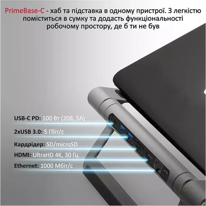 Концентратор Promate USB Hub 9 ports primebase-c.grey (primebase-c.grey) изображение 5