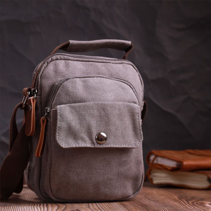 Сумка Vintage Мужская из плотного текстиля Серая (22217) изображение 10