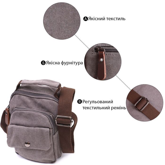 Сумка Vintage Мужская из плотного текстиля Серая (22217) изображение 4