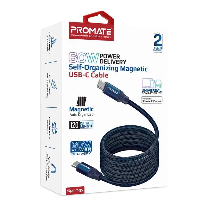Дата кабель USB-C to USB-C springy.blue Promate (springy.blue) изображение 2