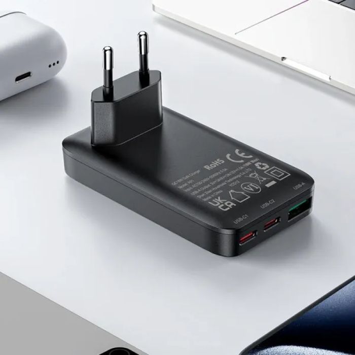Зарядний пристрій Acefast 3xUSB 65W (2xUSB-C+USB-A) Gan A100 Fast Charger Ultra thin black (6974316283492) зображення 7