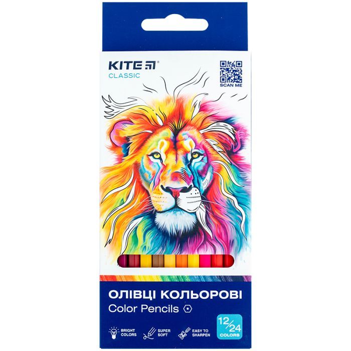 Олівці кольорові Kite Classic двосторонні, 12 кольорів (K-054)