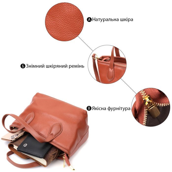 Сумка Vintage Из натуральной кожи Коричневая (22285) изображение 4