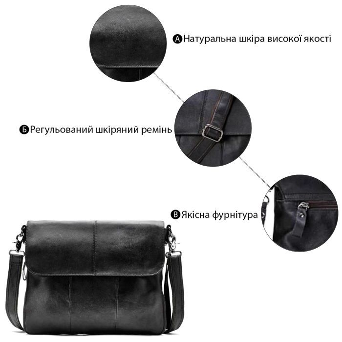 Сумка Vintage Кожаная Черная (14852) изображение 4