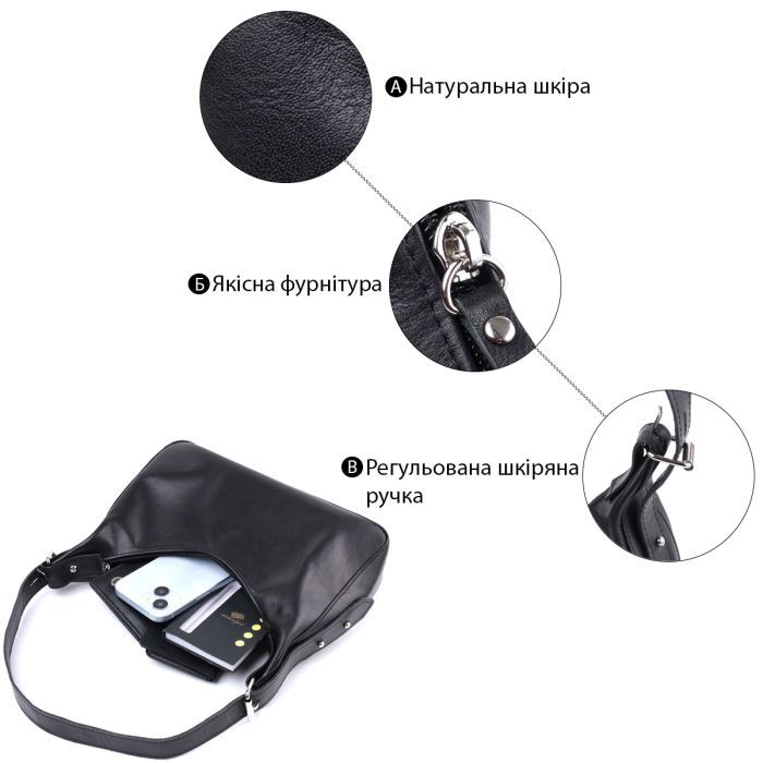 Сумка Shvigel З натуральної шкіри Чорна (22834) зображення 4