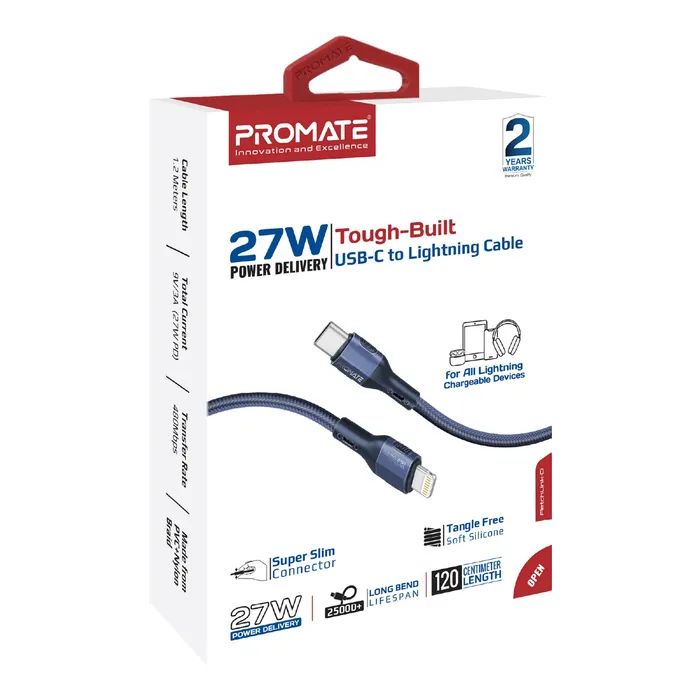 Дата кабель USB-C to Lightning 1.2m 27W PD FletchLink-CI blue Promate (fletchlink-ci.blue) зображення 2