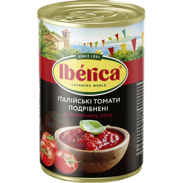 Овощная консервация Iberica Нарезанные очищенные томаты в томатном соке 400 г (8435761500018)