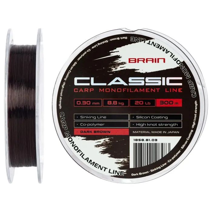 Леска Brain Classic Carp Line (dark brown) 300m 0.25mm 15lb 6.6kg (1858.81.01)