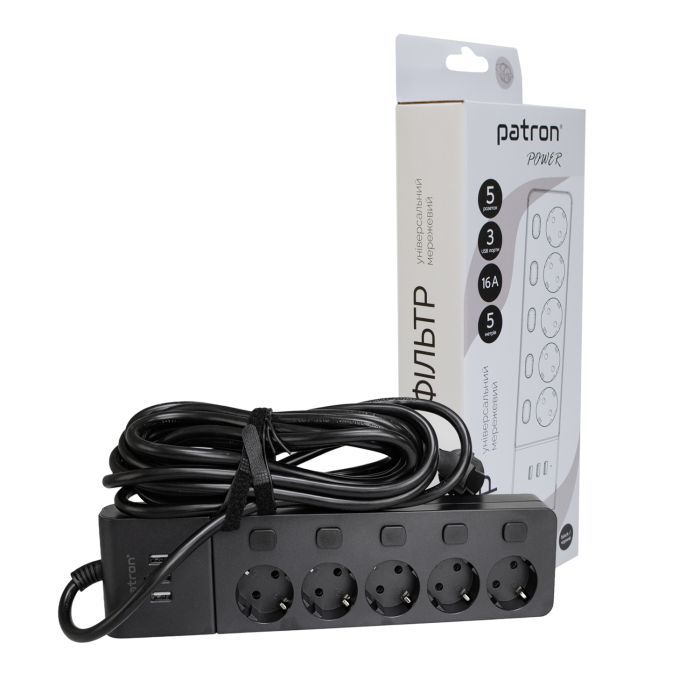 Мережевий фільтр живлення Patron SP1655-USB (EXT-PN-SP-1655-USB) зображення 3