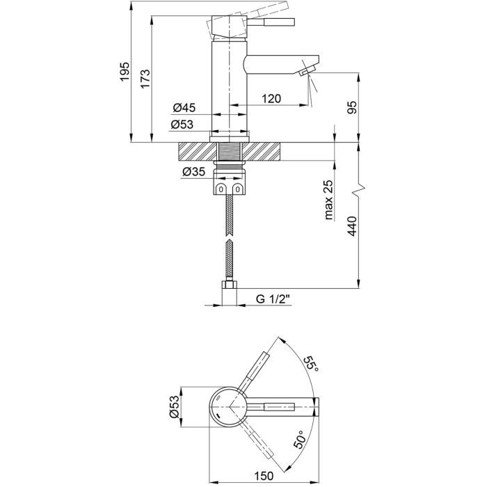 Душевой гарнитур Kroner Edelstahl Klassisch-SCH082 + змішувач Edelstahl Klassisch-SCH010 + трап лінійний Harz SCH60 Sekt (CVS30168) изображение 10