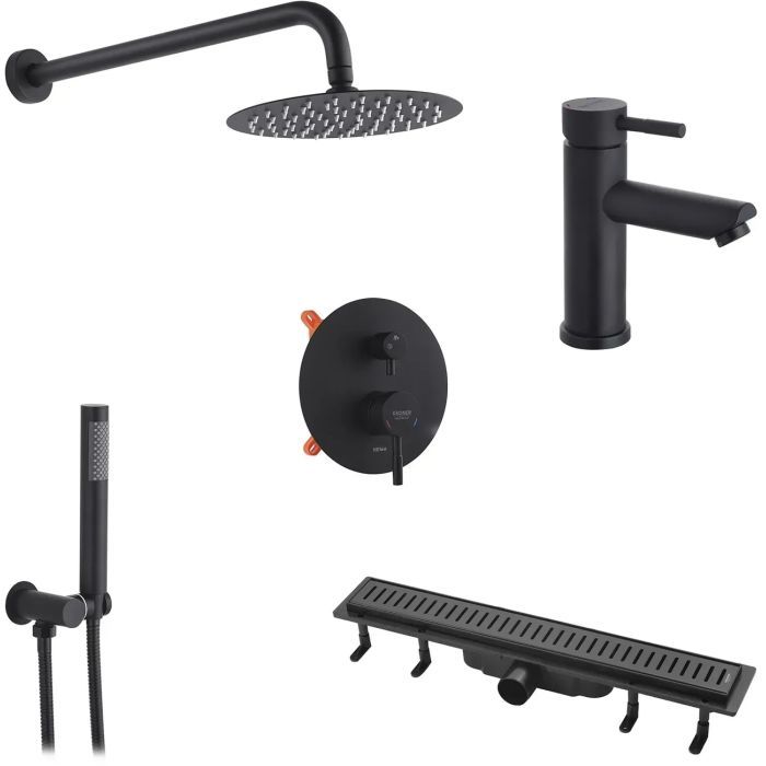 Душевой гарнитур Kroner Edelstahl Klassisch-SCH082 + змішувач Edelstahl Klassisch-SCH010 + трап лінійний Harz SCH60 Sekt (CVS30168)