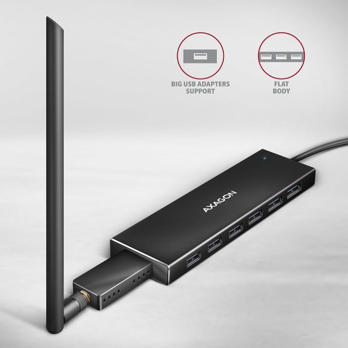 Концентратор AXAGON USB-C to 7xUSB 3.0 black (HUE-F7C) изображение 4