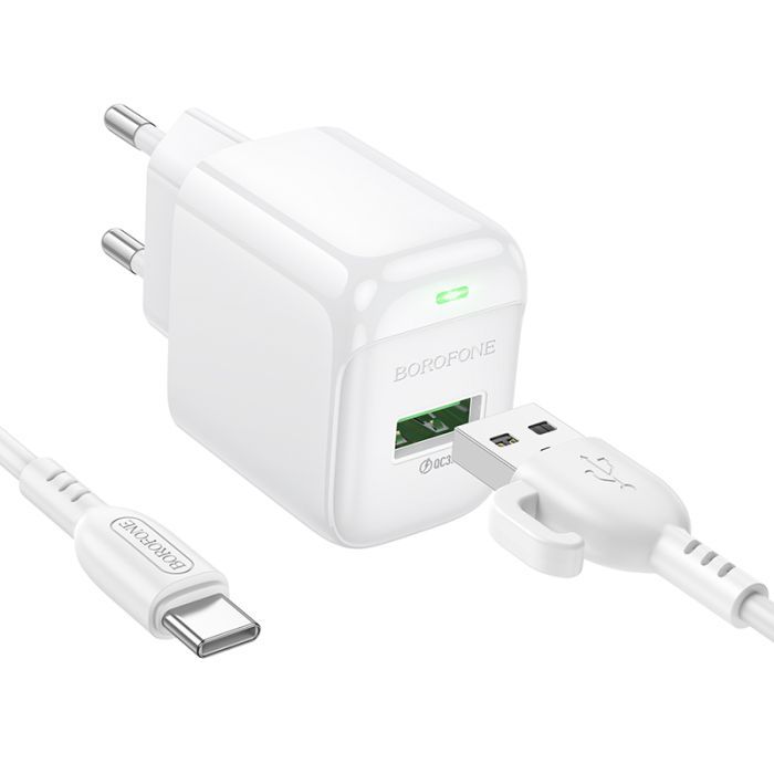 Зарядное устройство BOROFONE 1xUSB QC3.0 18W + cable UAB-A to USB-C BAS42A white (6941991113802) изображение 2