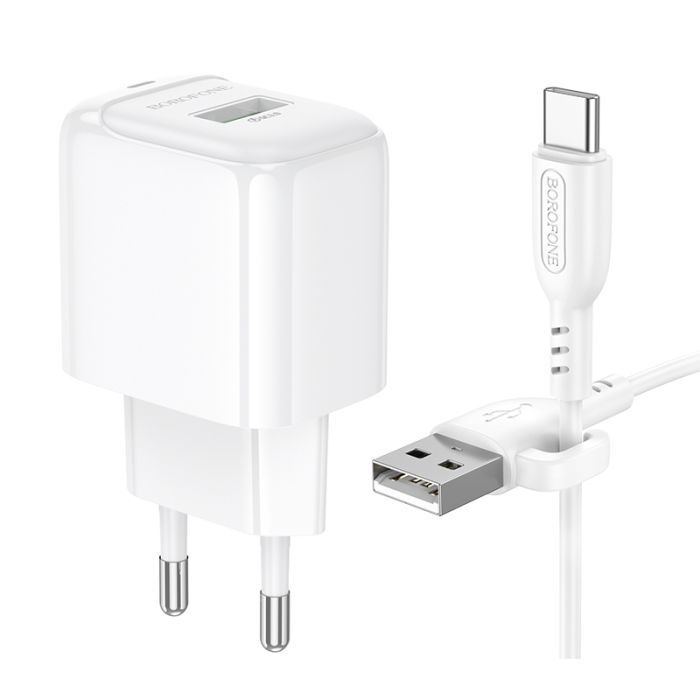 Зарядное устройство BOROFONE 1xUSB QC3.0 18W + cable UAB-A to USB-C BAS42A white (6941991113802) изображение 3