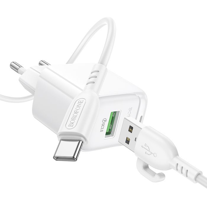 Зарядное устройство BOROFONE 1xUSB QC3.0 18W + cable UAB-A to USB-C BAS42A white (6941991113802) изображение 4