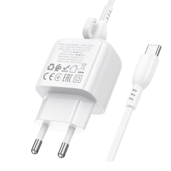 Зарядное устройство BOROFONE 1xUSB QC3.0 18W + cable UAB-A to USB-C BAS42A white (6941991113802) изображение 6