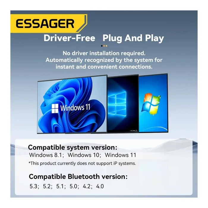 Bluetooth-адаптер Essager Freedom Bluetooth 5.4 Black (EBT54-JH01-P) зображення 5