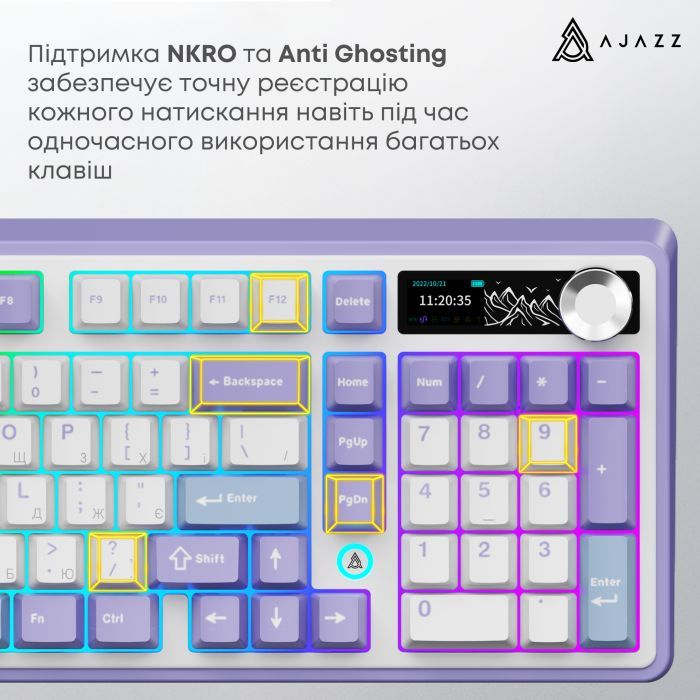 Клавіатура Ajazz Maillard V2 Maillard Switch Wireless/Bluetooth/USB UA Purple/White/Blue (AK980-V2-M-PWB) зображення 14