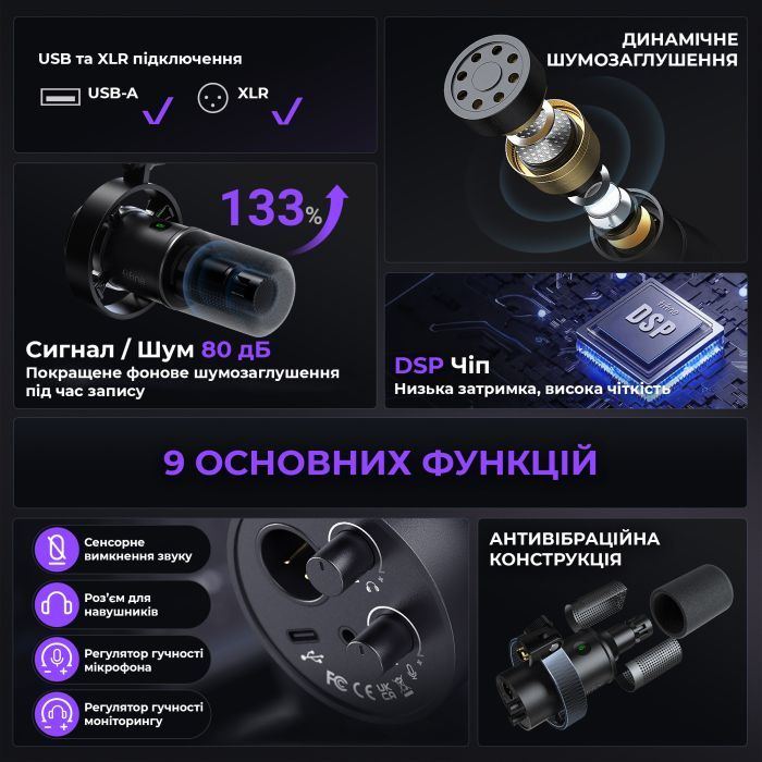Мікрофон Fifine K688CT USB/XLR Black (K688CT) зображення 8