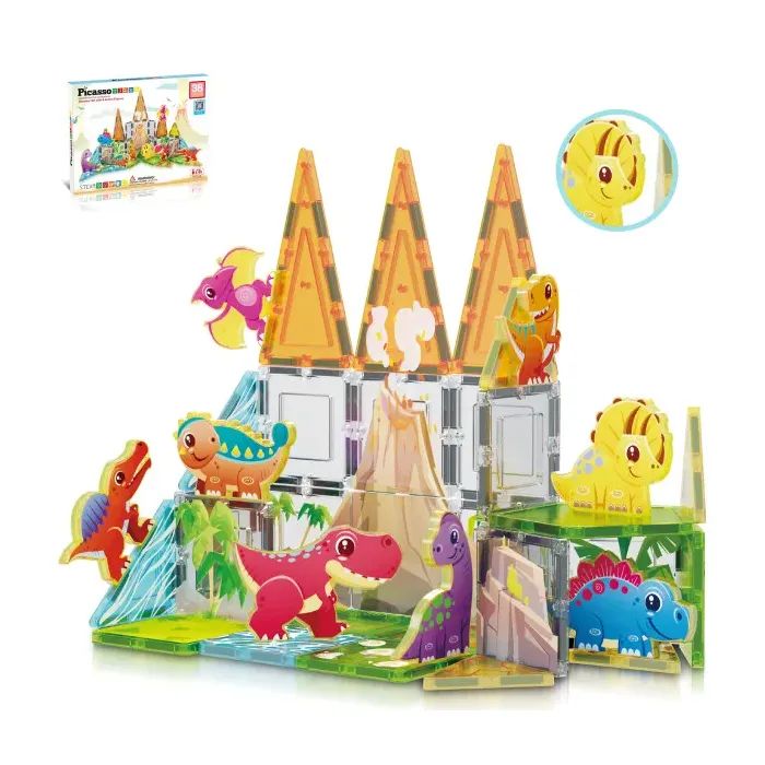 Конструктор Picasso магнитный Tiles Dinosaur Set с 8 фигурками динозавров 38 деталей (817338028848) изображение 3