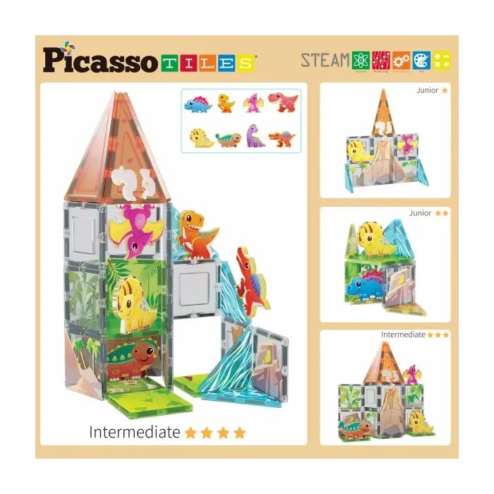 Конструктор Picasso магнитный Tiles Dinosaur Set с 8 фигурками динозавров 38 деталей (817338028848) изображение 4