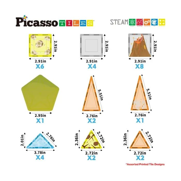 Конструктор Picasso магнитный Tiles Dinosaur Set с 8 фигурками динозавров 38 деталей (817338028848) изображение 5