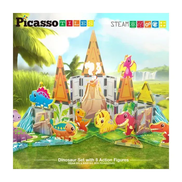 Конструктор Picasso магнитный Tiles Dinosaur Set с 8 фигурками динозавров 38 деталей (817338028848) изображение 7