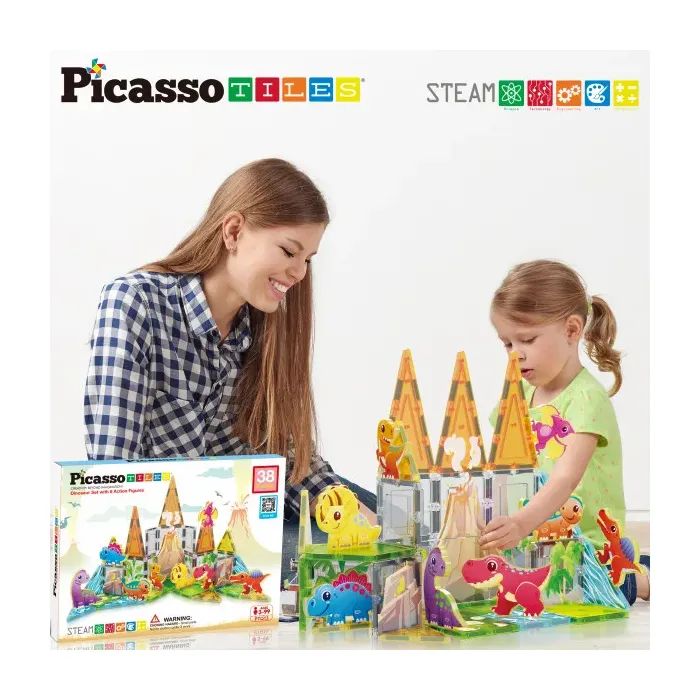 Конструктор Picasso магнитный Tiles Dinosaur Set с 8 фигурками динозавров 38 деталей (817338028848) изображение 8