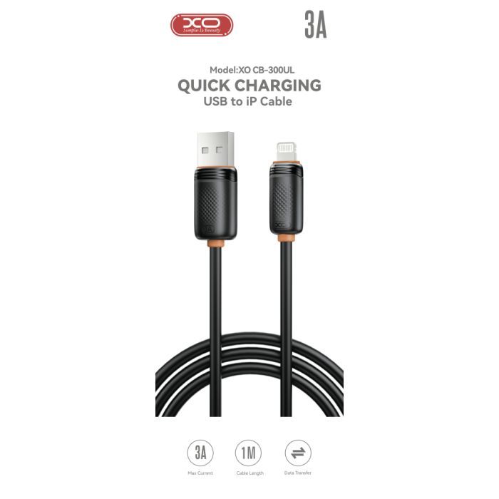 Дата кабель USB 2.0 AM to Lightning 1.0m 3A black XO (XO-CB-300UL-BK) изображение 2