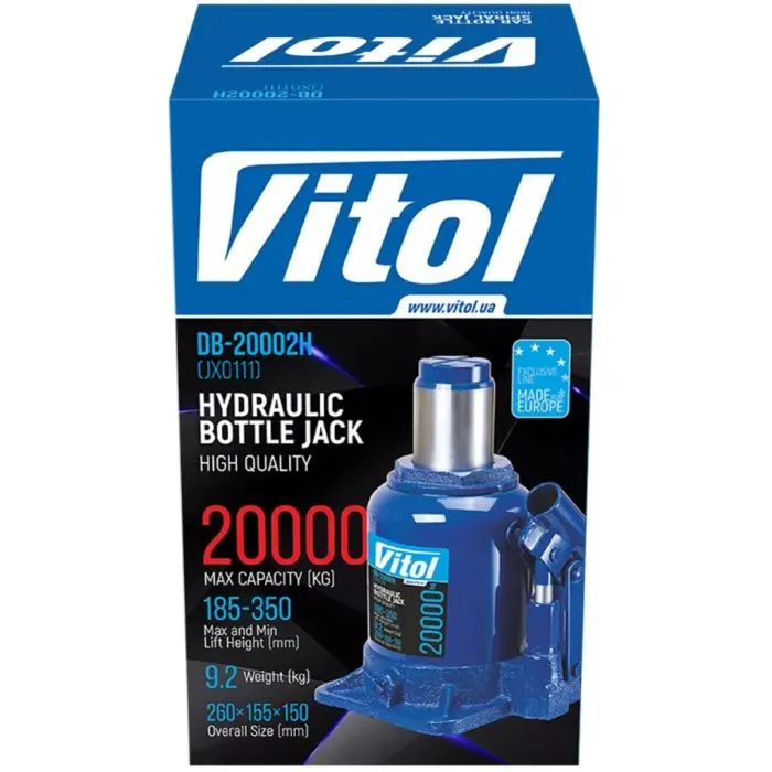 Домкрат Vitol DB-20002H/JX0111, телескопічний, гідравлічний, 20т, min 185мм, max 350мм (DB-20002H / JX0111) зображення 3
