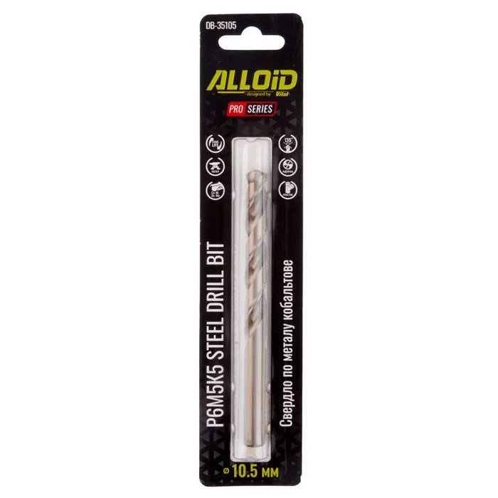 Сверло Alloid Pro, по металлу, кобальтовое, 10.5мм, Р6М5К5 (DB-35105) изображение 2