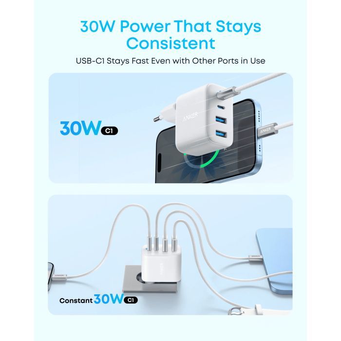 Зарядное устройство Anker 2xUSB-C + 2xUSB 50W black (A121EG11) изображение 2