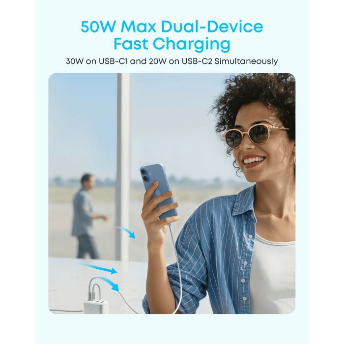 Зарядное устройство Anker 2xUSB-C + 2xUSB 50W black (A121EG11) изображение 5