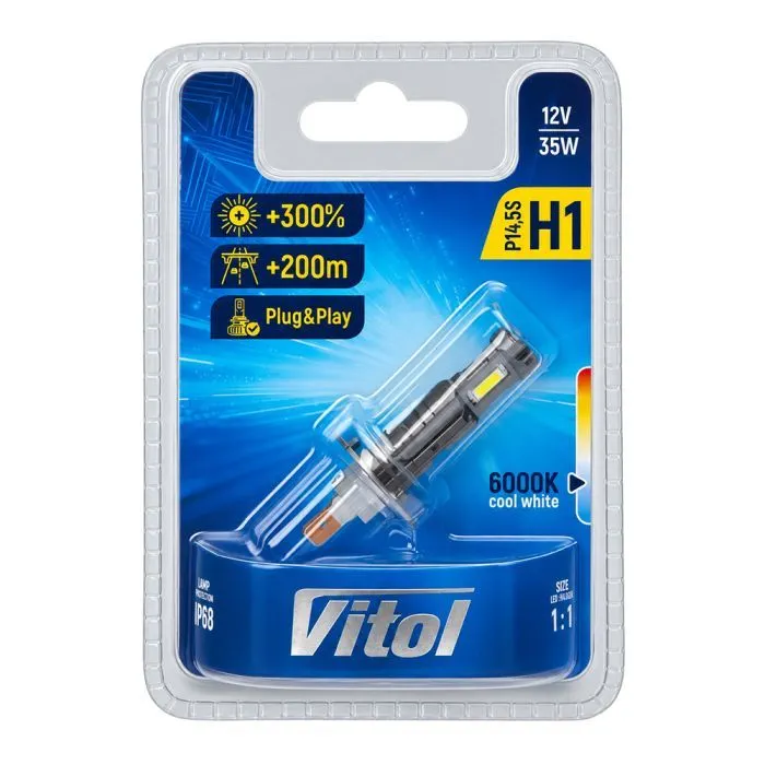 Автолампа Vitol LV1-H1/LED-chips 3570 CSP/9-18v/35w/3000Lm/6000K (LV1-H1) зображення 5