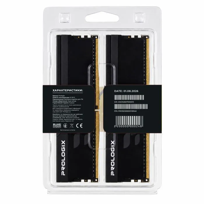 Модуль памяти для компьютера DDR4 32GB (2x16GB) 3200 MHz Onyx Black RGB Prologix (PRO32GB3200YBR4K) изображение 5
