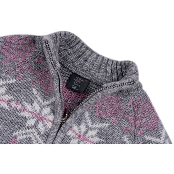 Кофта дитяча Tossy в'язана на блискавці сіра з орнаментом (326-92G-gray) зображення 4