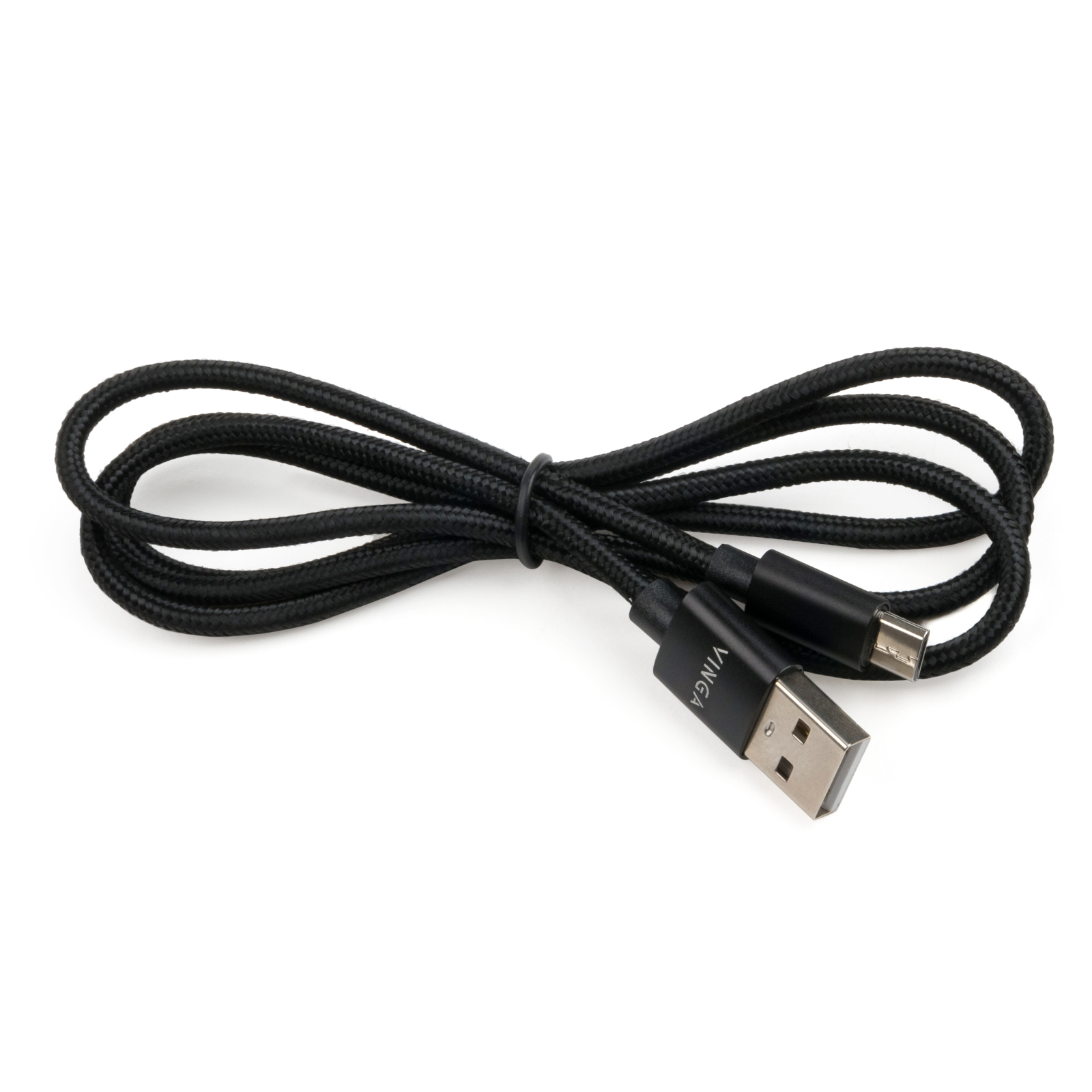 Дата кабель USB 2.0 AM to Micro 5P 1m nylon black Vinga (VCPDCMNB1BK) зображення 3
