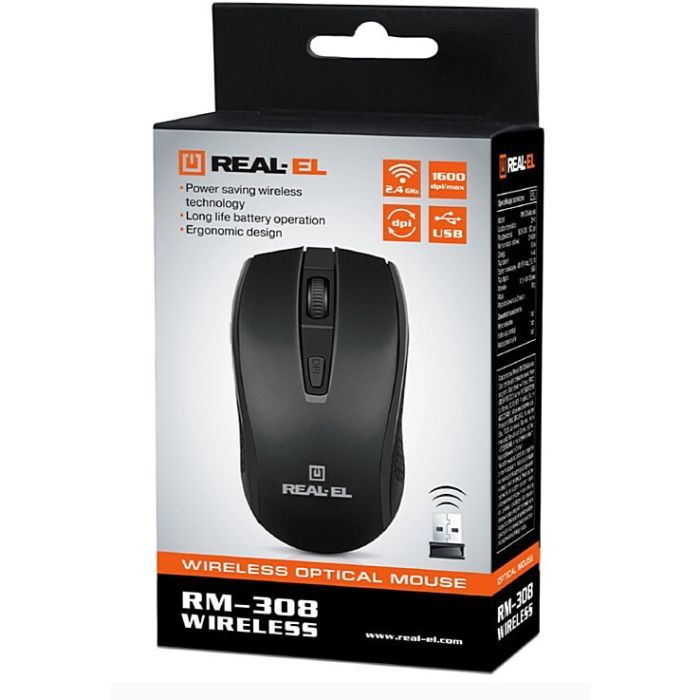 Мишка REAL-EL RM-308 Wireless Black зображення 10