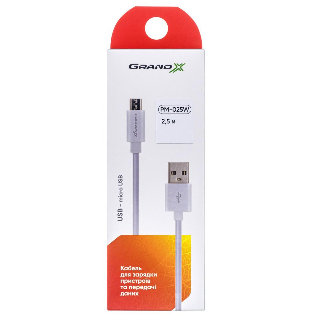 Дата кабель USB 2.0 AM to Micro 5P 2.5m white Grand-X (PM025W) зображення 3